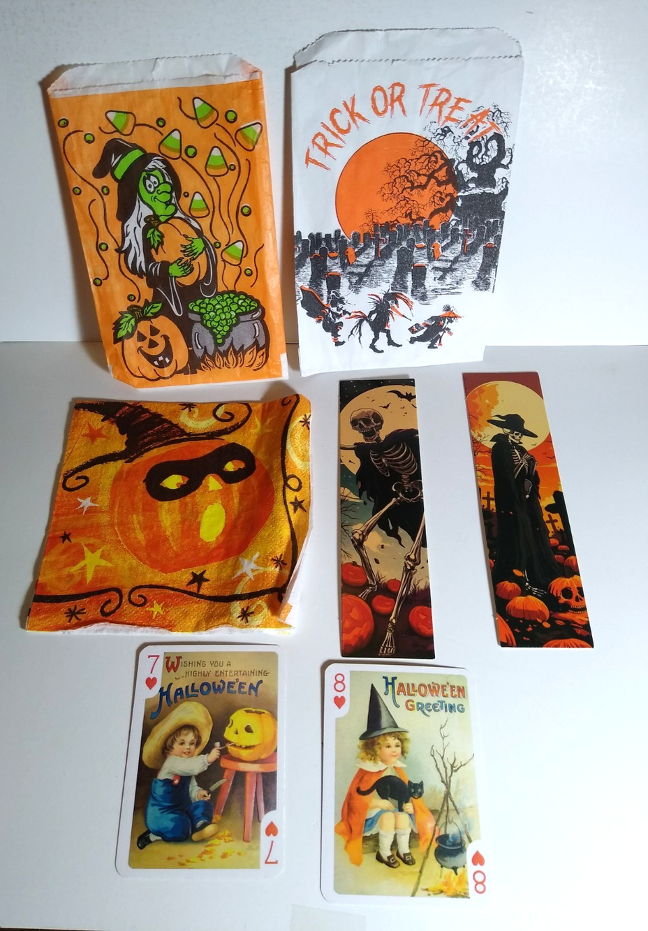 Halloween Napkin Playing Cards Bookmarks Goodie Treat Bags Spooky Grim Reaper